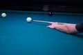 Billiard green table in hall with white balls Royalty Free Stock Photo