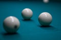 Billiard green table in hall with white balls Royalty Free Stock Photo