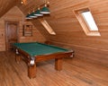 The billiard hall on a mansard floor of the guest house Royalty Free Stock Photo