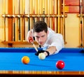 Billiard handsome young man with shirt cue and tie Royalty Free Stock Photo