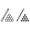 Billiard line and glyph icon, game and sport, pool sign, vector graphics, a linear pattern on a white background,