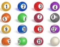 Billiard, pool balls collection. Snooker. Realistic balls on white background. Vector illustration Royalty Free Stock Photo