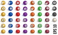 Billiard, pool balls collection. Snooker. Realistic balls on white background. Vector illustration Royalty Free Stock Photo