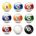 Billiard,pool balls collection for snooker. White background. Vector illustration. Royalty Free Stock Photo