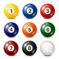 Billiard,pool balls collection for snooker. White background. Vector illustration. Royalty Free Stock Photo