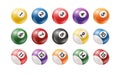 Billiard, pool balls with numbers collection. Realistic glossy snooker ball Royalty Free Stock Photo