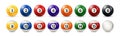 Billiard, pool balls set. Vector realistic snooker ball collection with numbers on white background Royalty Free Stock Photo
