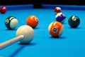 Billiard pool eightball taking the shot on billiard table Royalty Free Stock Photo