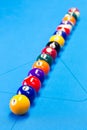 Billiard pool game balls lined up on billiard table Royalty Free Stock Photo