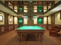 Billiard room in classical style with wooden decoration Royalty Free Stock Photo