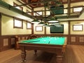 Billiard room in classical style with wooden decoration Royalty Free Stock Photo