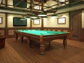 Billiard room in classical style with wooden decoration Royalty Free Stock Photo