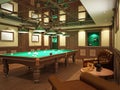 Billiard room in classical style with wooden decoration Royalty Free Stock Photo