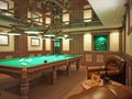 Billiard room in classical style with wooden decoration Royalty Free Stock Photo