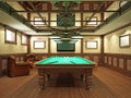 Billiard room in classical style with wooden decoration Royalty Free Stock Photo