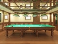 Billiard room in classical style with wooden decoration Royalty Free Stock Photo