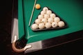 Billiard Russian green wood table and cue with white balls