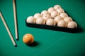 Billiard Russian green wood table and cue with white balls