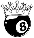 Billiard snooker - pool ball eight - 8 ball - black, isolated on white, with reflections, vector illustration