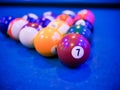 Billiard snooker pyramid balls on pool blue table Royalty Free Stock Photo