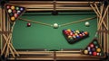 Billiard Table with Balls and Cues Ready for a Game Royalty Free Stock Photo
