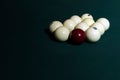 Billiard table with balls. Green cloth. Playing billiard and pool. Ruusian billiard