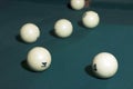 Billiard table with balls. Green cloth. Playing billiard and pool. Ruusian billiard Royalty Free Stock Photo