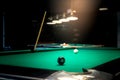 Billiard table with black ball number eight Royalty Free Stock Photo