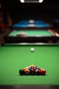 Billiard table with green surface and ball