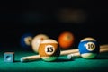 Billiard table with green surface and balls in the billiard club.Pool Game Royalty Free Stock Photo
