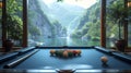 Billiard table with green surface and balls Royalty Free Stock Photo