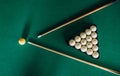 billiard table green velvet two cue balls