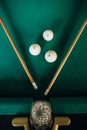 billiard table green velvet two cue balls