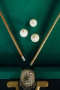 billiard table green velvet two cue balls