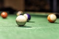 billiard table in an old castle with billiard balls