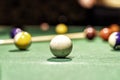 billiard table in an old castle with billiard balls