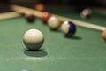 billiard table in an old castle with billiard balls