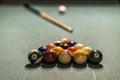 billiard table in an old castle with billiard balls