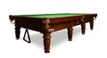 Billiard table with rack and balls on white background Royalty Free Stock Photo