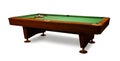 Billiard table with wooden cues, rack and balls on white background Royalty Free Stock Photo