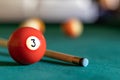 Billiard three ball on pool table