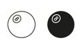 Billiards Ball Black Silhouette and Line Icon Set. Ball for Play Sports Game Solid and Outline Symbol Collection on