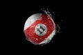 Billiards ball flying in water drops and splashes isolated on black background Royalty Free Stock Photo