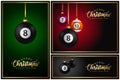 Billiards Balls Christmas greeting card - 8 ball - Pool Table Sport - luxury set on green red and black Background Vector illust Royalty Free Stock Photo