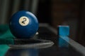Billiards balls and cue on billiards table. Billiard sport concept Royalty Free Stock Photo