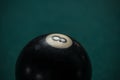 Billiards balls and cue on billiards table. Billiard sport concept Royalty Free Stock Photo