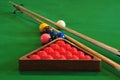 Billiards balls and sticks Royalty Free Stock Photo