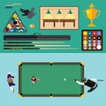 Billiards flat illustration pool game accessories