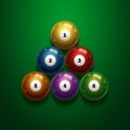 Billiards, full set of billiard balls isolated on a green background. Snooker. illustration Royalty Free Stock Photo