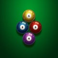 Billiards, full set of billiard balls isolated on a green background. Snooker. illustration Royalty Free Stock Photo